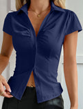 Sexy solid color short-sleeved shirt for women