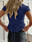 Sexy solid color short-sleeved shirt for women