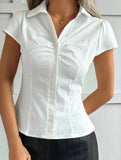 Sexy solid color short-sleeved shirt for women