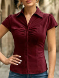 Sexy solid color short-sleeved shirt for women
