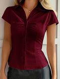 Sexy solid color short-sleeved shirt for women