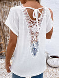 Casual lace patchwork textured T-shirt for women