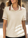 Casual retro striped collared polo shirt for women