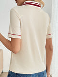 Casual retro striped collared polo shirt for women