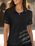 Casual retro striped collared polo shirt for women