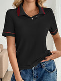 Casual retro striped collared polo shirt for women