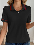 Casual retro striped collared polo shirt for women