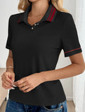 Casual retro striped collared polo shirt for women