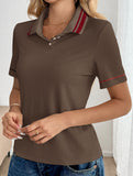 Casual retro striped collared polo shirt for women