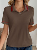 Casual retro striped collared polo shirt for women