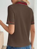 Casual retro striped collared polo shirt for women