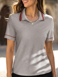 Casual retro striped collared polo shirt for women