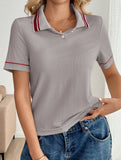Casual retro striped collared polo shirt for women