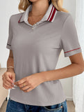 Casual retro striped collared polo shirt for women