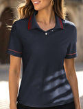 Casual retro striped collared polo shirt for women