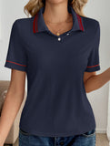 Casual retro striped collared polo shirt for women