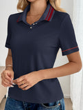 Casual retro striped collared polo shirt for women