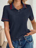 Casual retro striped collared polo shirt for women