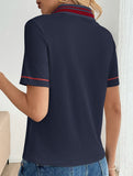 Casual retro striped collared polo shirt for women
