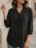Women's Casual Denim V-Neck Ruffled Shirt Top_CWTSTS00876