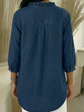 Women's Casual Denim V-Neck Ruffled Shirt Top_CWTSTS00876