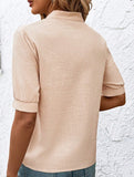 V Neck Embroidered Cotton Short Sleeve Shirt