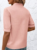 V Neck Embroidered Cotton Short Sleeve Shirt