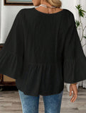 Solid V Neck Ruffle Sleeve Cotton Top