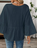 Solid V Neck Ruffle Sleeve Cotton Top