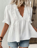 Floral Cutwork Short Sleeve Blouse
