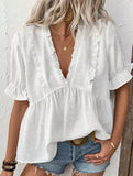 Floral Cutwork Short Sleeve Blouse