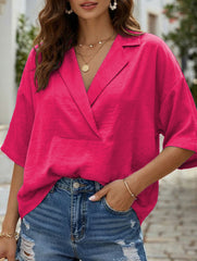 Solid Short Sleeve Lapel Shirt
