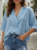 Solid Short Sleeve Lapel Shirt