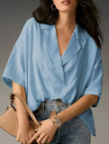 Solid Short Sleeve Lapel Shirt