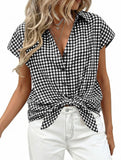 Plaid Button Loose Short Sleeve Shirt