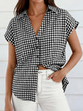 Plaid Button Loose Short Sleeve Shirt