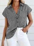 Plaid Button Loose Short Sleeve Shirt