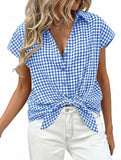 Plaid Button Loose Short Sleeve Shirt