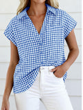 Plaid Button Loose Short Sleeve Shirt