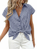 Plaid Button Loose Short Sleeve Shirt