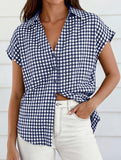 Plaid Button Loose Short Sleeve Shirt