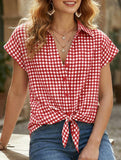 Plaid Button Loose Short Sleeve Shirt
