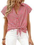 Plaid Button Loose Short Sleeve Shirt