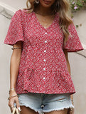 Red Polka Dot V Neck Shirt