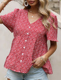 Red Polka Dot V Neck Shirt