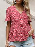 Red Polka Dot V Neck Shirt