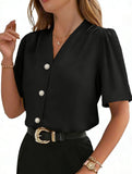 V Neck Button Short Sleeve Shirt