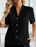 V Neck Button Short Sleeve Shirt