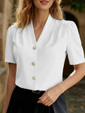 V Neck Button Short Sleeve Shirt