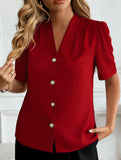 V Neck Button Short Sleeve Shirt